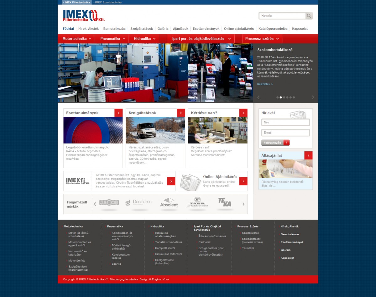 IMEX Filtertechnika és Szerviztechnika weboldal
